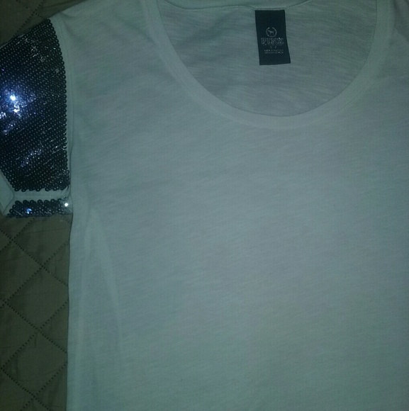 Victoria Secret S/P Blue/Silver Sequin Sleeve Tee - Picture 7 of 8